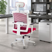 Ergonomische bureaustoel Akira White, met hoofdsteun