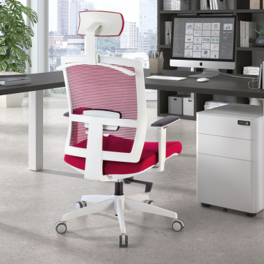 ergonomische bureaustoel wit rood witte structuur hoofdsteun netstof mesh 1d verstelbare armleuningen lumbale steun hoofdsteun 2