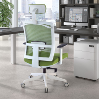 Ergonomische bureaustoel Akira White, met hoofdsteun