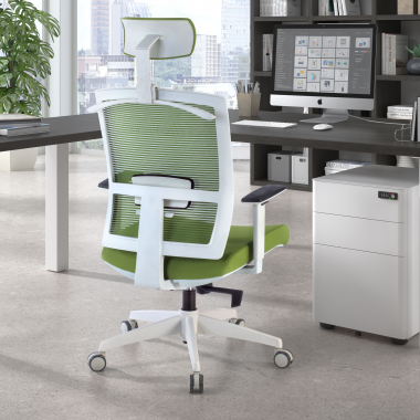 ergonomische bureaustoel wit groen witte structuur hoofdsteun netstof mesh 1d verstelbare armleuningen lumbale steun hoofdsteun 2