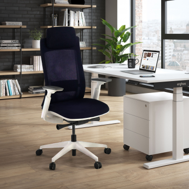 ergonomische bureaustoel wit blauw witte structuur stof 3d verstelbare armleuningen 2