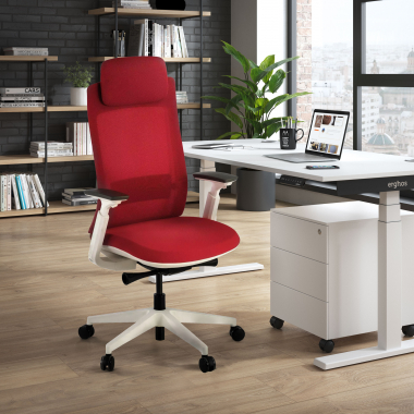 ergonomische bureaustoel wit rood witte structuur stof 3d verstelbare armleuningen 2