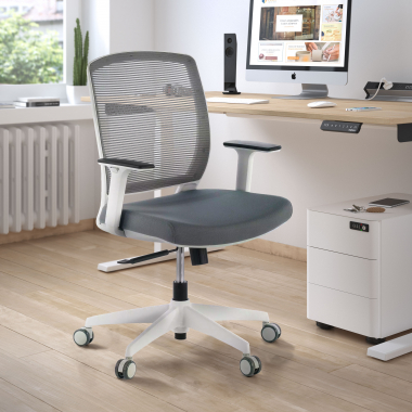 draaistoel wit grijs stoel witte structuur netstof mesh 1d verstelbare armleuningen 2