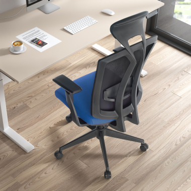 ergonomische bureaustoel blauw ridley netstof mesh 3d verstelbare armleuningen lumbale steun hoofdsteun 2