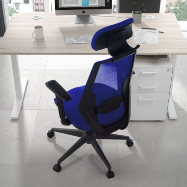 bureaustoel blauw belinda netstof mesh 1d verstelbare armleuningen lumbale steun hoofdsteun 2