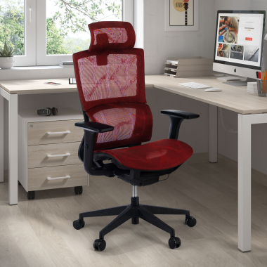 ergonomische bureaustoel rood winter netstof mesh 3d verstelbare armleuningen dubbele lumbale steun hoofdsteun 2