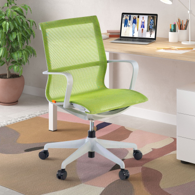 design bureaustoel wit groen zwarte structuur netstof mesh vaste armleuningen 2