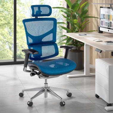 ergonomische bureaustoel blauw next2 met hoofdkussen netstof mesh 4d verstelbare armleuningen lumbale steun hoofdsteun 2