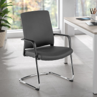 Vergaderstoel Bali, ergonomische rugleuning, sledeframe, kunstleer