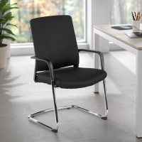Vergaderstoel Bali, ergonomische rugleuning, sledeframe, kunstleer