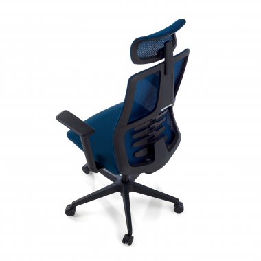 ergonomische bureaustoel blauw quick netstof mesh 3d verstelbare armleuningen lumbale steun hoofdsteun 7