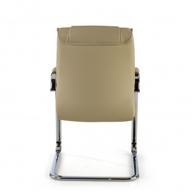 vergaderstoel beige sledeframe natuurlijk leer echt leder gestoffeerde armleuningen 6