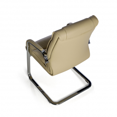 vergaderstoel beige sledeframe natuurlijk leer echt leder gestoffeerde armleuningen 8
