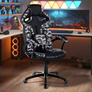 gamestoel grijs camouflage kunstleder vaste armleuningen 2