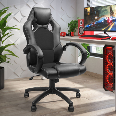 gamestoel zwart racer kunstleder vaste armleuningen 2