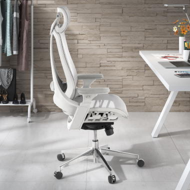ergonomische bureaustoel wit grijs thunder netstof mesh 3d verstelbare armleuningen lumbale steun hoofdsteun 2