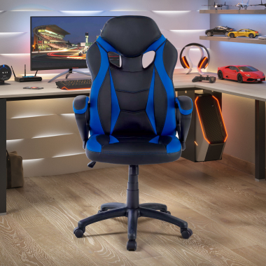 gamestoel blauw drift kunstleder vaste armleuningen 2