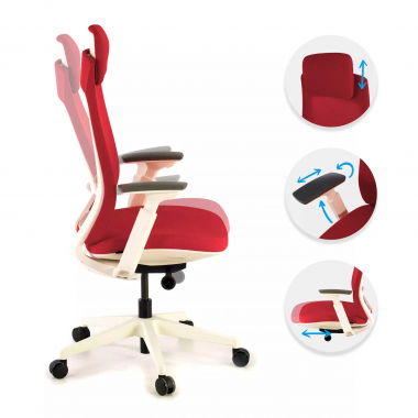 ergonomische bureaustoel wit rood witte structuur stof 3d verstelbare armleuningen 3