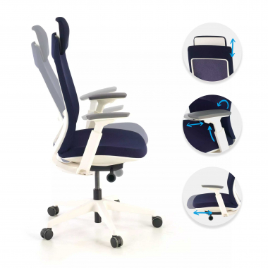 ergonomische bureaustoel wit blauw witte structuur stof 3d verstelbare armleuningen 3