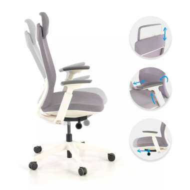 ergonomische bureaustoel wit grijs witte structuur stof 3d verstelbare armleuningen 3