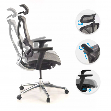 ergonomische bureaustoel grijs focus netstof mesh 3d verstelbare armleuningen lumbale steun 3