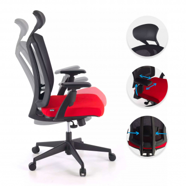 ergonomische bureaustoel rood ridley netstof mesh 3d verstelbare armleuningen lumbale steun hoofdsteun 3