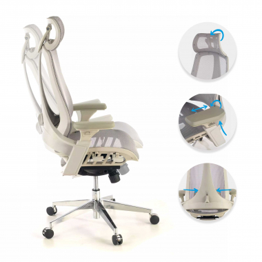 ergonomische bureaustoel wit grijs thunder netstof mesh 3d verstelbare armleuningen lumbale steun hoofdsteun 3
