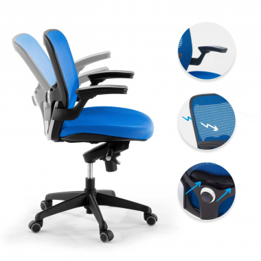 ergonomische bureaustoel blauw bureaustoel netstof mesh beweegbare armleuningen lumbale steun 3