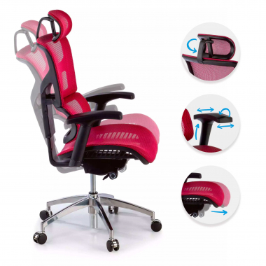 ergonomische bureaustoel rood next1 met hoofdkussen netstof mesh 4d verstelbare armleuningen lumbale steun hoofdsteun 4