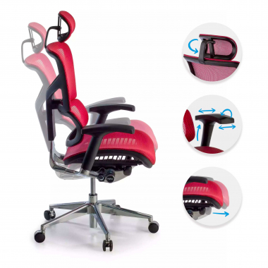 ergonomische bureaustoel rood next2 met hoofdkussen netstof mesh 4d verstelbare armleuningen lumbale steun hoofdsteun 3