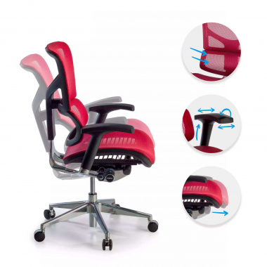 ergonomische bureaustoel rood next2 zonder hoofdsteun netstof mesh 4d verstelbare armleuningen dubbele lumbale steun 3