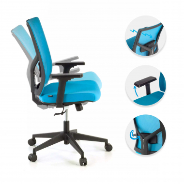 ergonomische bureaustoel blauw zwarte structuur hoofdsteun netstof mesh 1d verstelbare armleuningen lumbale steun 3