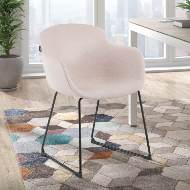 vergaderstoel zwart beige structuur sledeframe netstof mesh vaste armleuningen 2