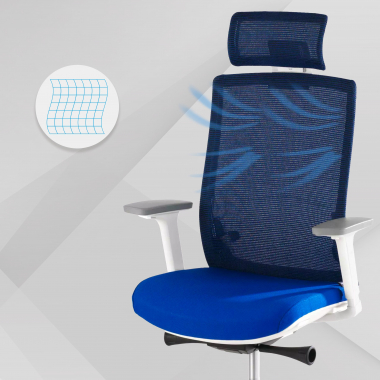 bureaustoel wit blauw boston netstof mesh 3d verstelbare armleuningen hoofdsteun 4