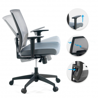 ergonomische bureaustoel grijs zwarte structuur netstof mesh 1d verstelbare armleuningen lumbale steun 3