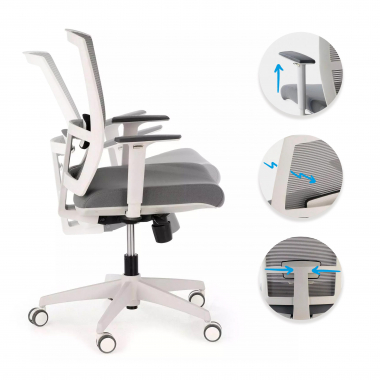 ergonomische bureaustoel wit grijs witte structuur netstof mesh 1d verstelbare armleuningen lumbale steun 3