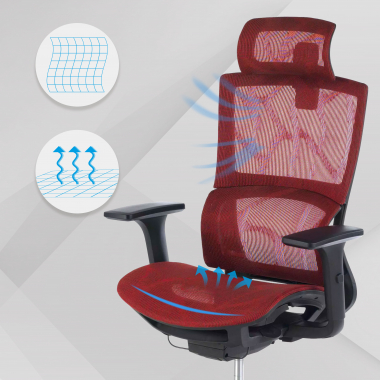 ergonomische bureaustoel rood winter netstof mesh 3d verstelbare armleuningen dubbele lumbale steun hoofdsteun 3