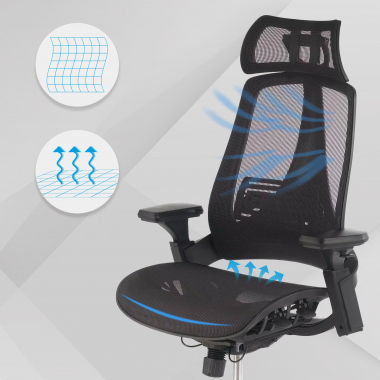 ergonomische bureaustoel zwart thunder netstof mesh 3d verstelbare armleuningen lumbale steun hoofdsteun 4