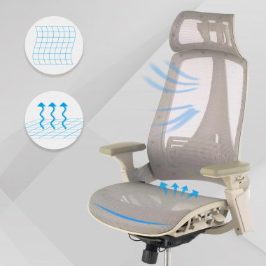 ergonomische bureaustoel wit grijs thunder netstof mesh 3d verstelbare armleuningen lumbale steun hoofdsteun 4