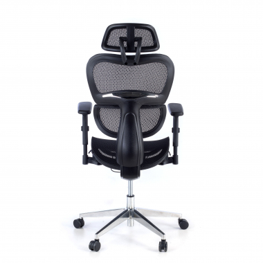 ergonomische bureaustoel zwart zwarte structuur verchroomde basis netstof mesh 3d verstelbare armleuningen dubbele lumbale steun hoofdsteun 8