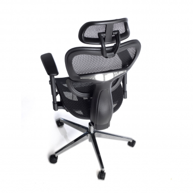 ergonomische bureaustoel zwart zwarte structuur verchroomde basis netstof mesh 3d verstelbare armleuningen dubbele lumbale steun hoofdsteun 9