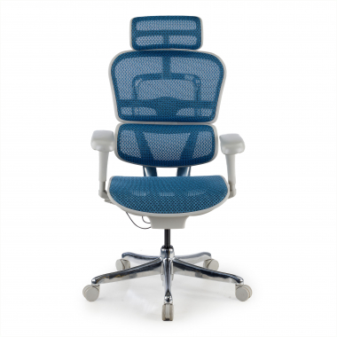 ergonomische bureaustoel wit blauw witte structuur net netstof mesh beweegbare armleuningen hoofdsteun 5