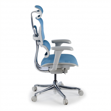ergonomische bureaustoel wit blauw witte structuur net netstof mesh beweegbare armleuningen hoofdsteun 6