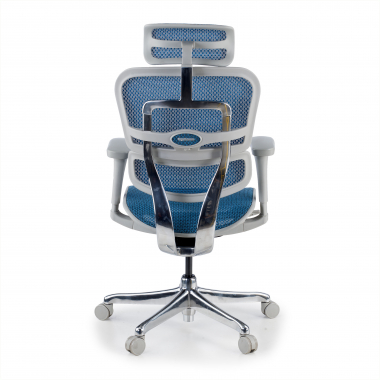 ergonomische bureaustoel wit blauw witte structuur net netstof mesh beweegbare armleuningen hoofdsteun 8