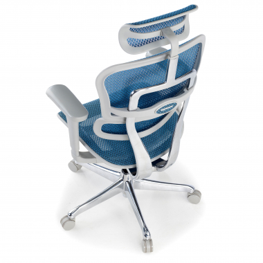 ergonomische bureaustoel wit blauw witte structuur net netstof mesh beweegbare armleuningen hoofdsteun 9