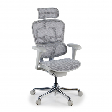 ergonomische bureaustoel wit grijs witte structuur net netstof mesh beweegbare armleuningen hoofdsteun 1