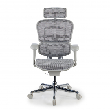 ergonomische bureaustoel wit grijs witte structuur net netstof mesh beweegbare armleuningen hoofdsteun 5