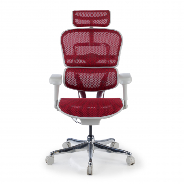 ergonomische bureaustoel wit rood witte structuur net netstof mesh beweegbare armleuningen hoofdsteun 5