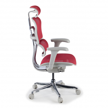 ergonomische bureaustoel wit rood witte structuur net netstof mesh beweegbare armleuningen hoofdsteun 6