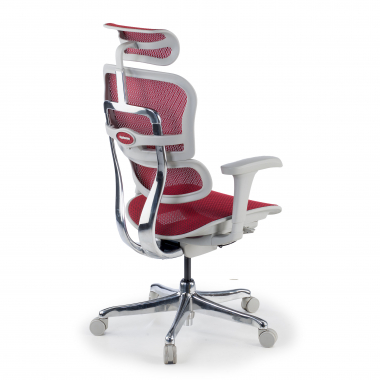 ergonomische bureaustoel wit rood witte structuur net netstof mesh beweegbare armleuningen hoofdsteun 7